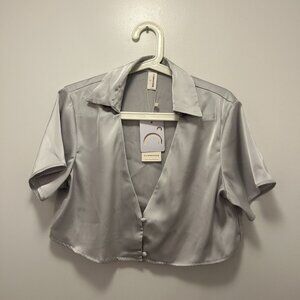 Silver Grey Satin Two Piece Set